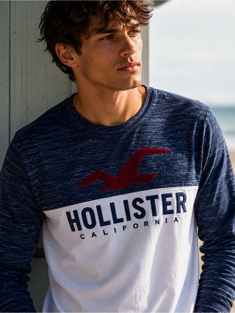 Hollister California Y2K Long Sleeve Graphic Tee Blue White Men’s M